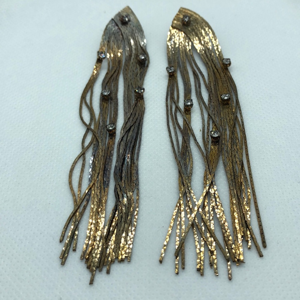 Gold Fringe Drop Earrings with Crystal Accents